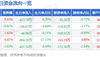 股票行情快报:日上集团(002593)7月10日主力资金净卖出417.74万元
