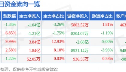 股票行情快报:兴森科技(002436)9月15日主力资金净卖出1.04亿元