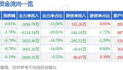 股票行情快报：步步高（002251）2月13日主力资金净卖出3036.78万元