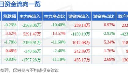 股票行情快报:天龙集团(300063)7月8日主力资金净卖出2563.06万元