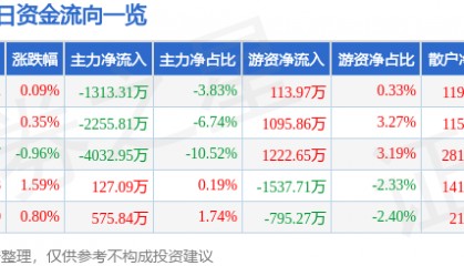 股票行情快报:万达电影(002739)8月21日主力资金净卖出1313.31万元