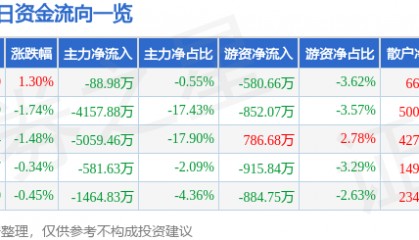 股票行情快报:天龙集团(300063)8月11日主力资金净卖出88.98万元
